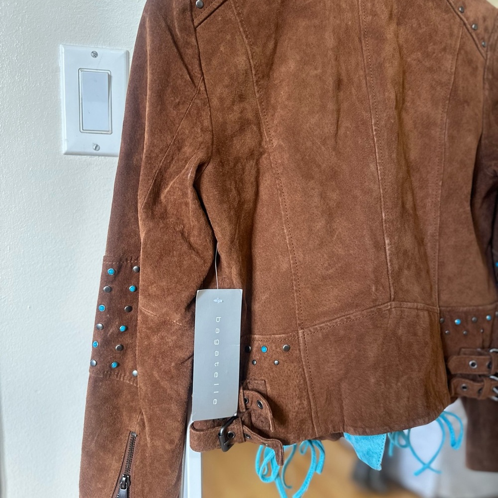 Bagatelle Brown and Blue Leather Jacket - Picture 8 of 9
